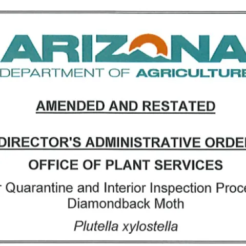 Cropped image of Arizona Administrative Order on Diamondback Moth Quarantine