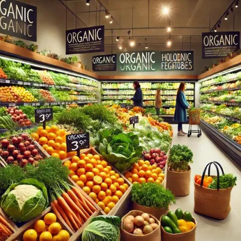 Organic produce in supermarket