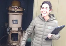 Ellen Bruno checking groundwater wells on the UC Davis campus.