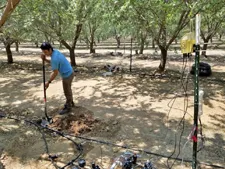 Remote valve control system with water meters and valves at Nickels Soil Lab for each row corresponding to a different almond variety.