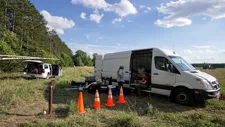 Logging a well with NMR. Photo by Alex Kendrick.