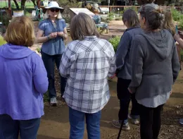 Planting the Bee Garden class learning about cavity-nesting bee houses