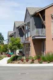 Townhouses with landscaping.