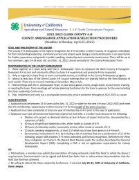 Glenn 4-H County Ambassador Information & Application 2022-2023 - Extended Deadline due 4.25.2022