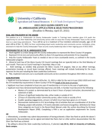 Glenn County 4-H Jr. Ambassador Information & Application 2022-2023 - Extended Deadline due 4.25.2022