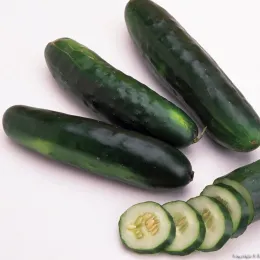 Three green cucumbers plus one sliced up