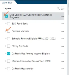 screenshot of the map layers available