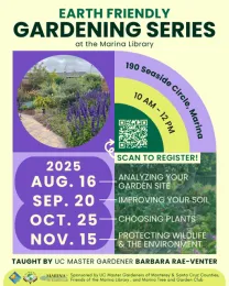 Colorful flyer for Earth Friendly Gardening series @ Marina library