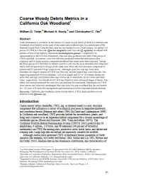 Coarse Woody Debris Metrics in a California Oak Woodland