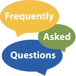 Colorful word balloons saying Frequently Asked Questions