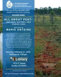 Flyer for the 02/21/2026 Master Gardener presentation, All About Peat