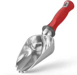 Silver garden weasel potting scoop with red handle