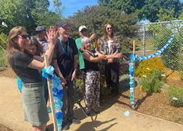 Concord Councilmember Carlyn Obringer, Phil Quinlan, and Dawn Kooyumjian help Cut the Ribbon at the new Gehringer Demo Garden in Concord