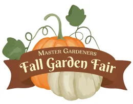 Fall Garden Fair logo with orange and white pumpkins behind a Fall Garden Fair banner