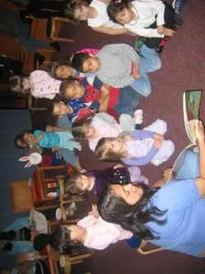 Reading at the library.