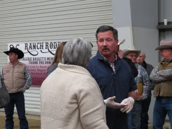 Dr. Charlie Tobias explains importance of using proper injection sites to local livestock producer