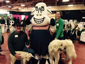 Farm Bureau President Sam Dolcini, Regina Pozzi, “Carl”, Clo the Cow, baby lamb