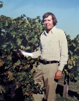 Entomologist Frank Zalom in a vineyard, circa 1970s.