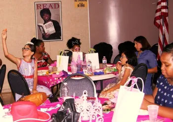 Guests at the American Girl Tea Party at Fedlheym Library in San Bernardino, August, 2019.