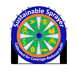 A graphic of a sprayer fan with the words