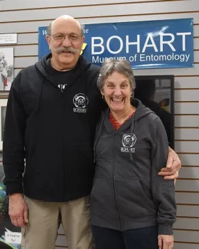 Wearing Bohart hoodies are Lynn Kimsey, director of the Bohart Museum of Entomology, with husband and forensic entomologist Robert Kimsey. Both are on the faculty of the UC Davis Department of Entomology and Nematology. (Photo by Kathy Keatley Garvey)