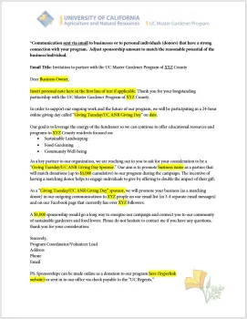 Online Giving Day sponsorship example template preview