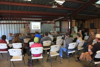 Master Gardener Tom Hansen leading a workshop in Pat's Barn at Patrick Ranch, Frank Moran.