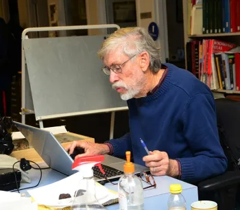 Entomologist Bill Patterson working (volunteer) in the Bohart Museum in 2013. (Photo by Kathy Keatley Garvey)