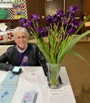 Leo T Clark Iris Society member discusses bearded iris at the Chico Home & Garden Show in April. Debi Durham