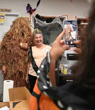 Bob and Lynn Kimsey, husband and wife, and faculty members of the Department of Entomology and Nematology, smile for a cell phone image. He is a forensic entomologist and she is an hymenopterist and director of the Bohart Museum. (Photo by Kathy Keatley Garvey)