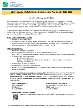 Glenn County 4-H Scholarship Guidelines and Application 2025-2026