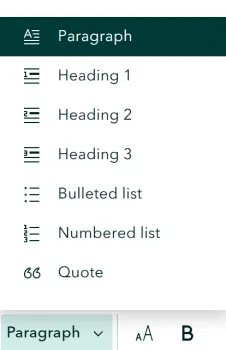 Choosing Different Styles for Heading, Paragraph, and Bullets in the StoryMap Builder