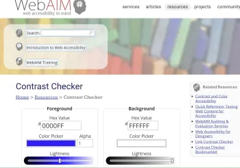 Figure 3: Contrast Checker in WebAIM showing the option to type in the Hex Value for the Foreground and the Background Color