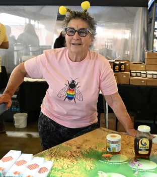Amina Harris, retired director of the UC Davis Honey and Pollination Center, co-founded the California Honey Festival. (Photo by Kathy Keatley Garvey)