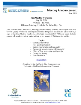 Rice Quality Workshop flyer with the details about the event including topics and registration link.