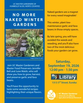 Gold background flyer for Master Gardener presentation: NO More Naked Winter Gardens