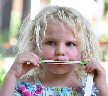 Brooklyn Rusert, 4, with her buzz kazoo.