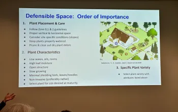 presentation slide on defensible space with graphic and text