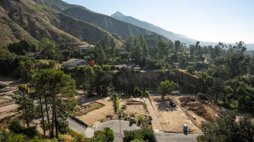 A panoramic view of Altadena's burned neighorhoods.
