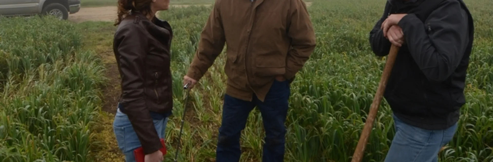 Amelie Gaudin discussing ecological practices with farmers.