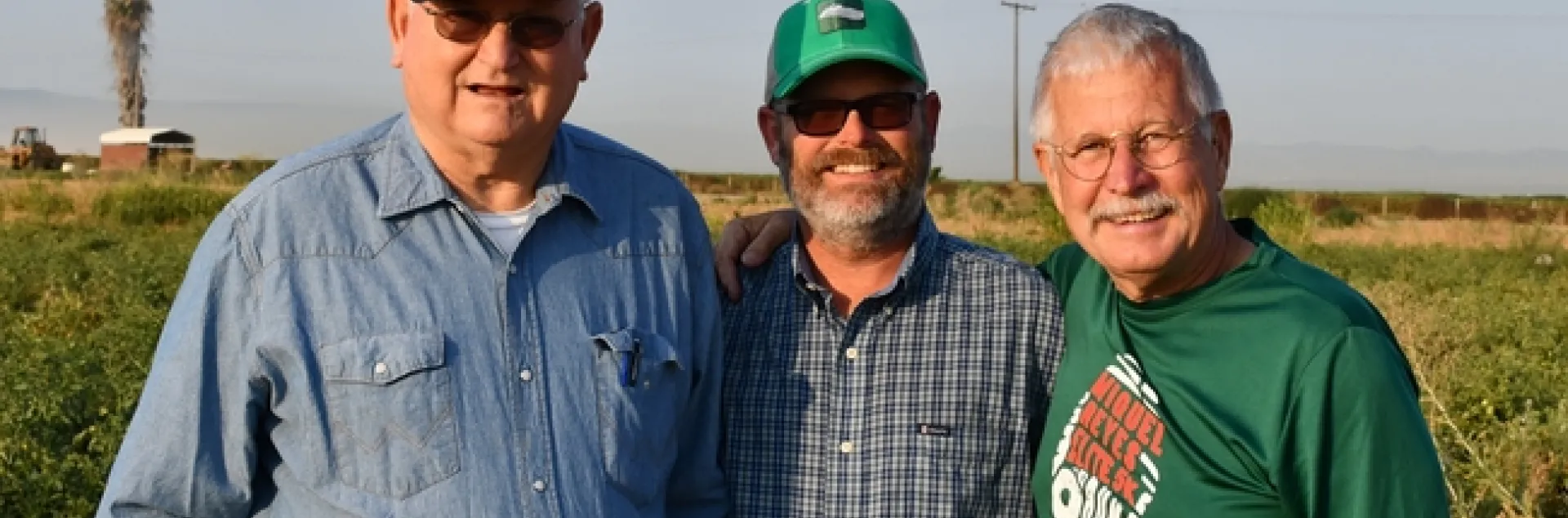Kelly O’Neill (left), Patrick O’Neill (center) and Jeff Mitchell (right) visiting the CASI NRI Project field in Five Points, CA on August 13, 2018
