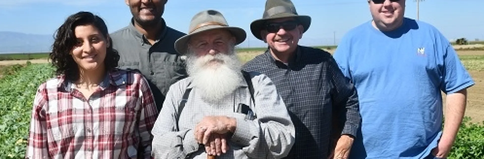 Visitors at the long-term NRI Project field on March 15, 2019 (left to right) Jessica Alvarez, Teamrat Ghezzehei, Tom Willey, Steve Beck, and Tyler Beck