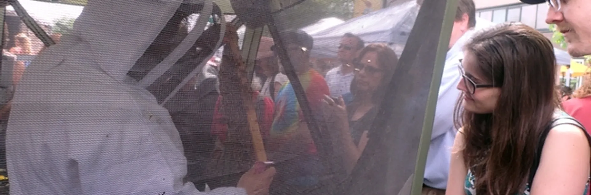 Extension apiculturist Elina Lastro Niño opens a hive at the first California Honey Festival, launched in 2017. (Photo by Kathy Keatley Garvey)