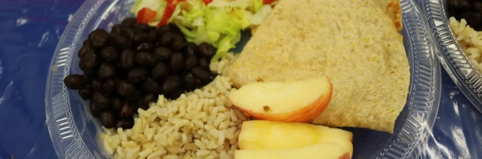Judges plate of beans, rice, tortillas