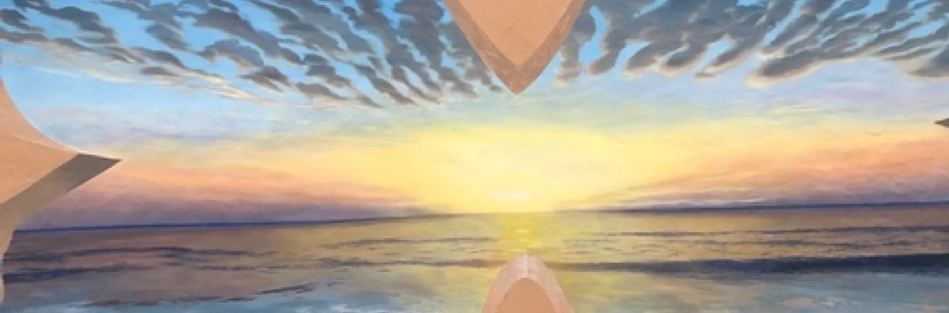 Beach view of the Monterey Bay through trompe d'oeil rendition of butterfly.