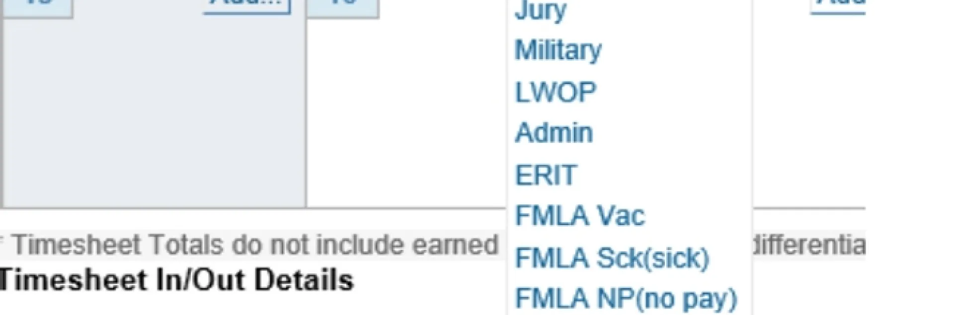 When an employee is unable to work for reasons related to COVID-19, there is a new menu item for time reporting.