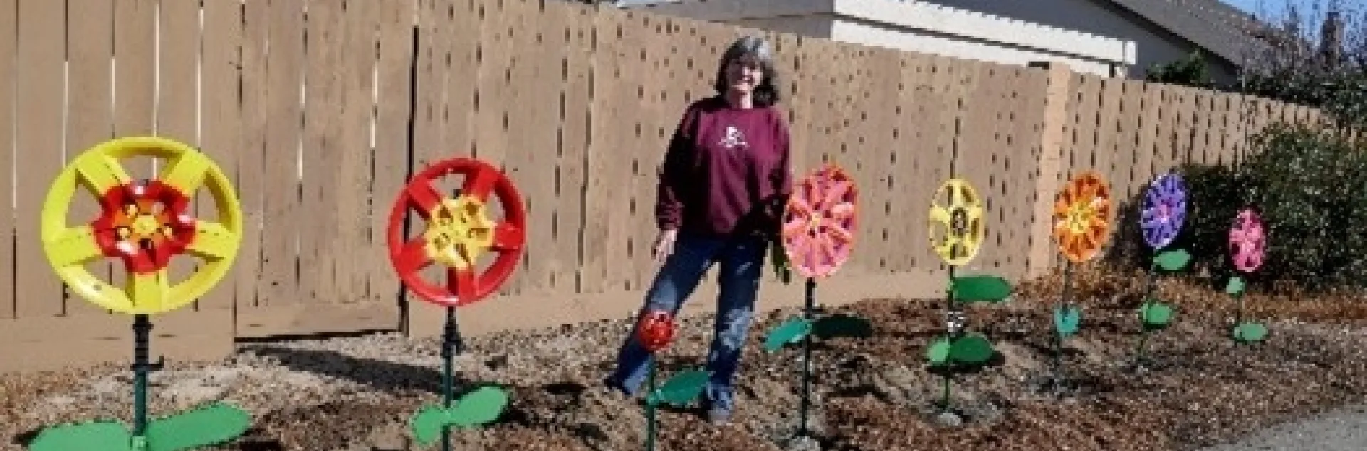 Rhonda with hubcap flowers