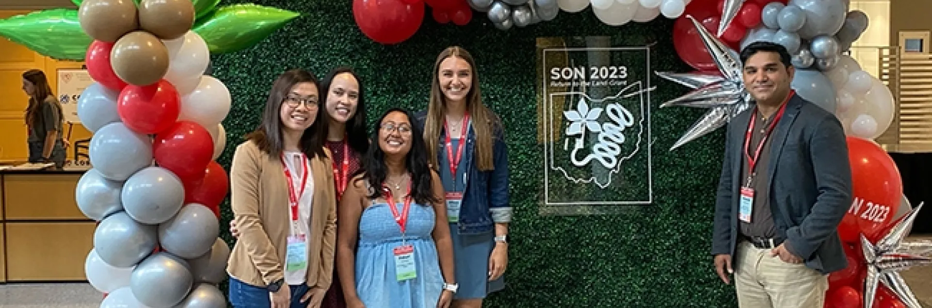 The Shahid Siddique lab was well-represented at the international Society of Nematologists' 62nd annual meeting, held in Columbus, Ohio. Pictured with Siddique are doctoral students in his lab. From left are Ching-Jung Lin, Veronica Casey, Pallavi Shakya and Alison Coomer Blundell, all award winners.