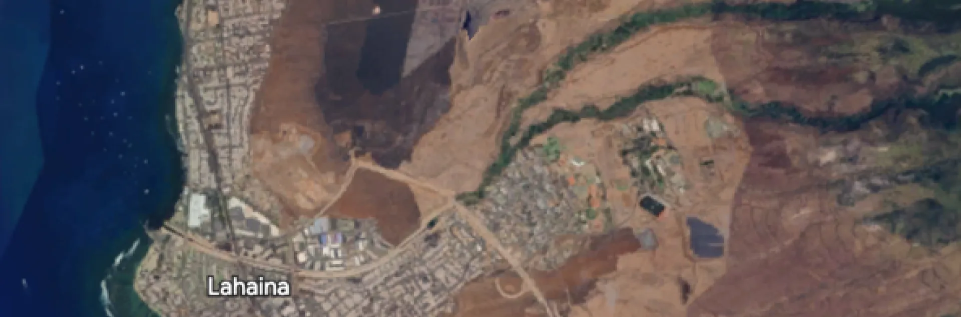 Google Earth Map, Lahaina, Maui, Hawaii, USA—20°52’02”N, 156°40’27W. Retrieved 9/9/2023, one month after the Maui fire destroyed most of Lahaina.