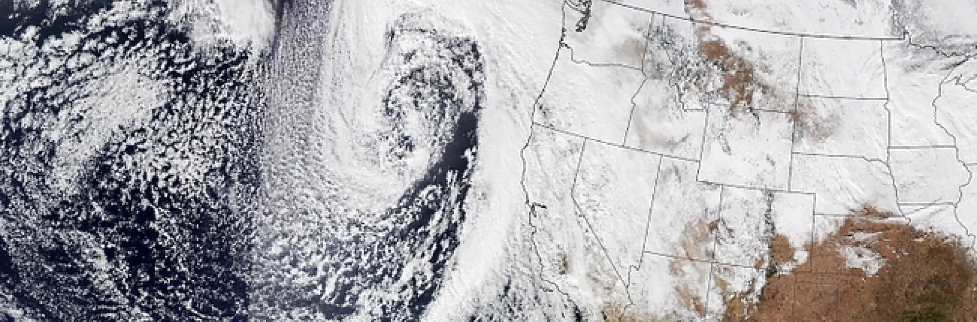 An atmospheric river lashes California in 2023. (Photo: NASA)